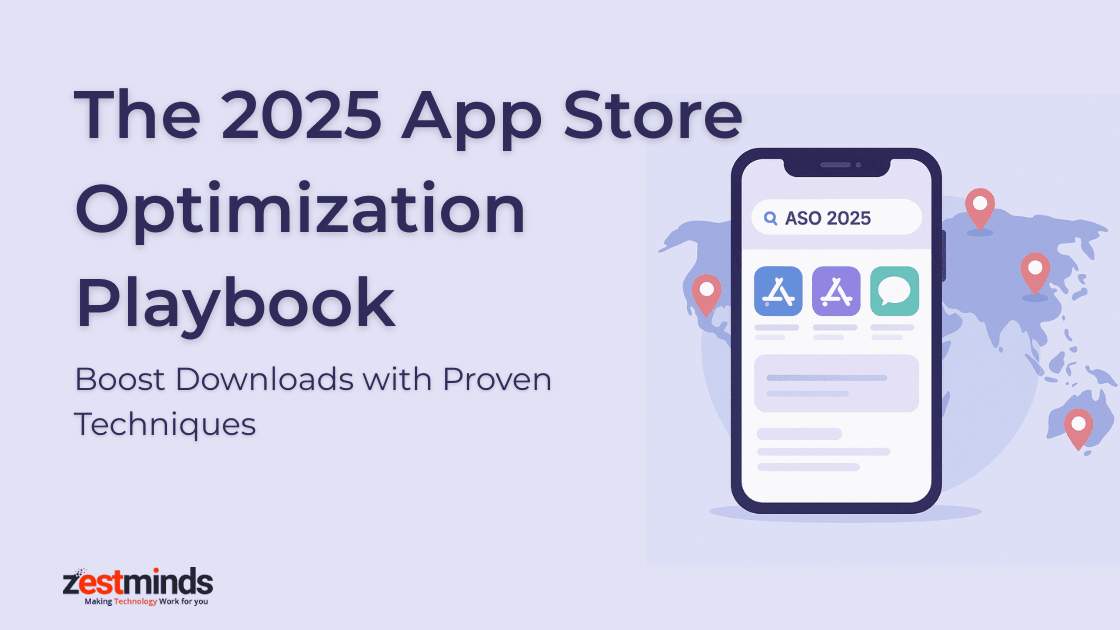 Modern illustration showing app store search for ASO 2025 with global app trends.
