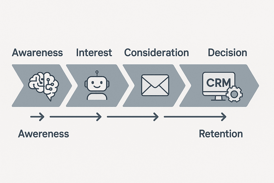 AI-powered Sales Funnel Stages Infographic showing end-to-end automation