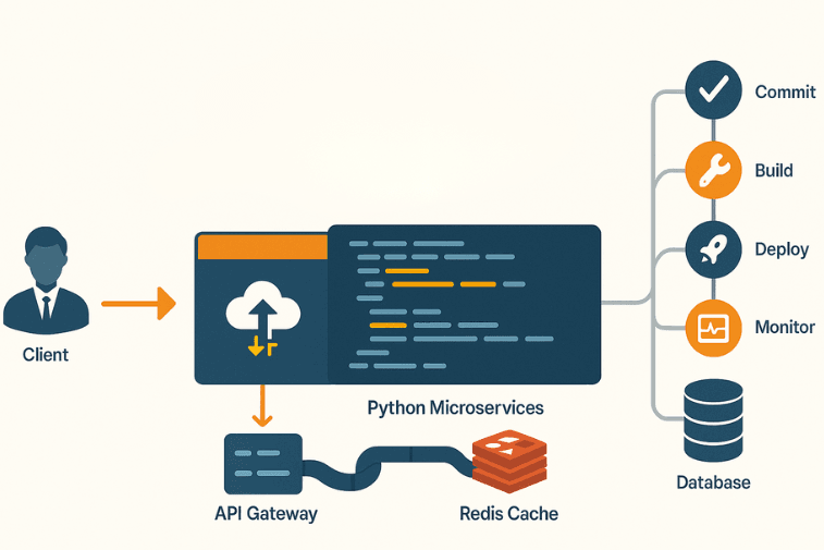 Python scalable microservices architecture with cache and CI/CD pipeline