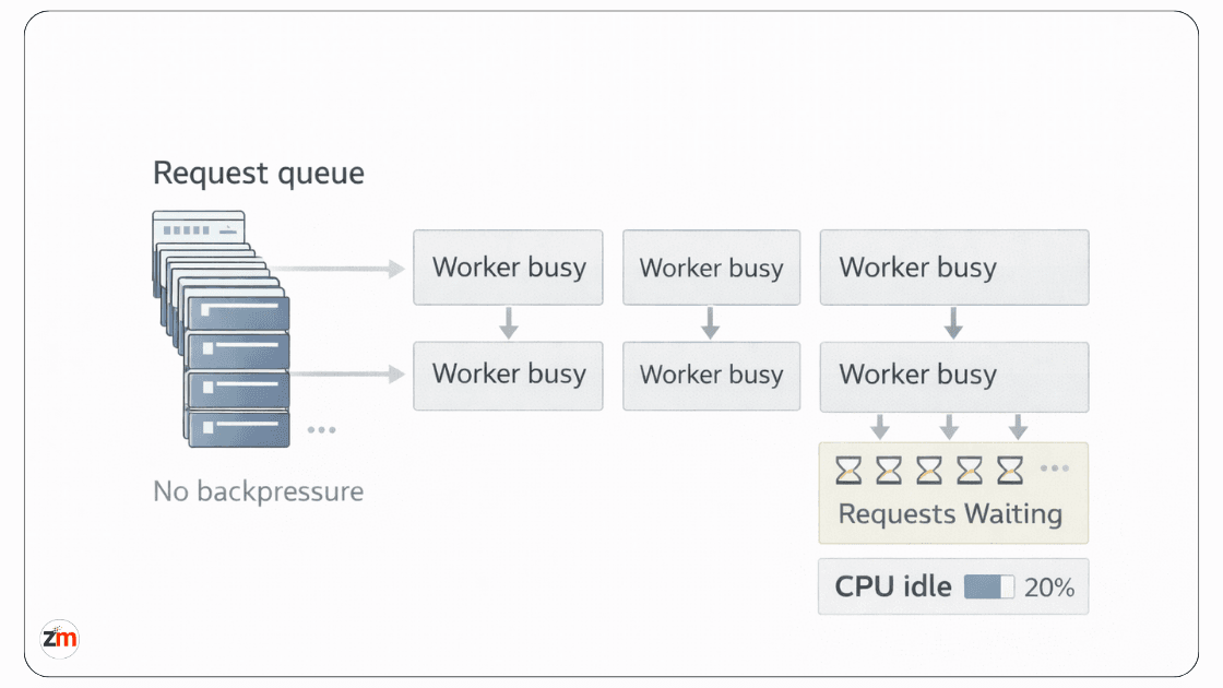Gunicorn and Uvicorn workers busy with request queue and idle CPU