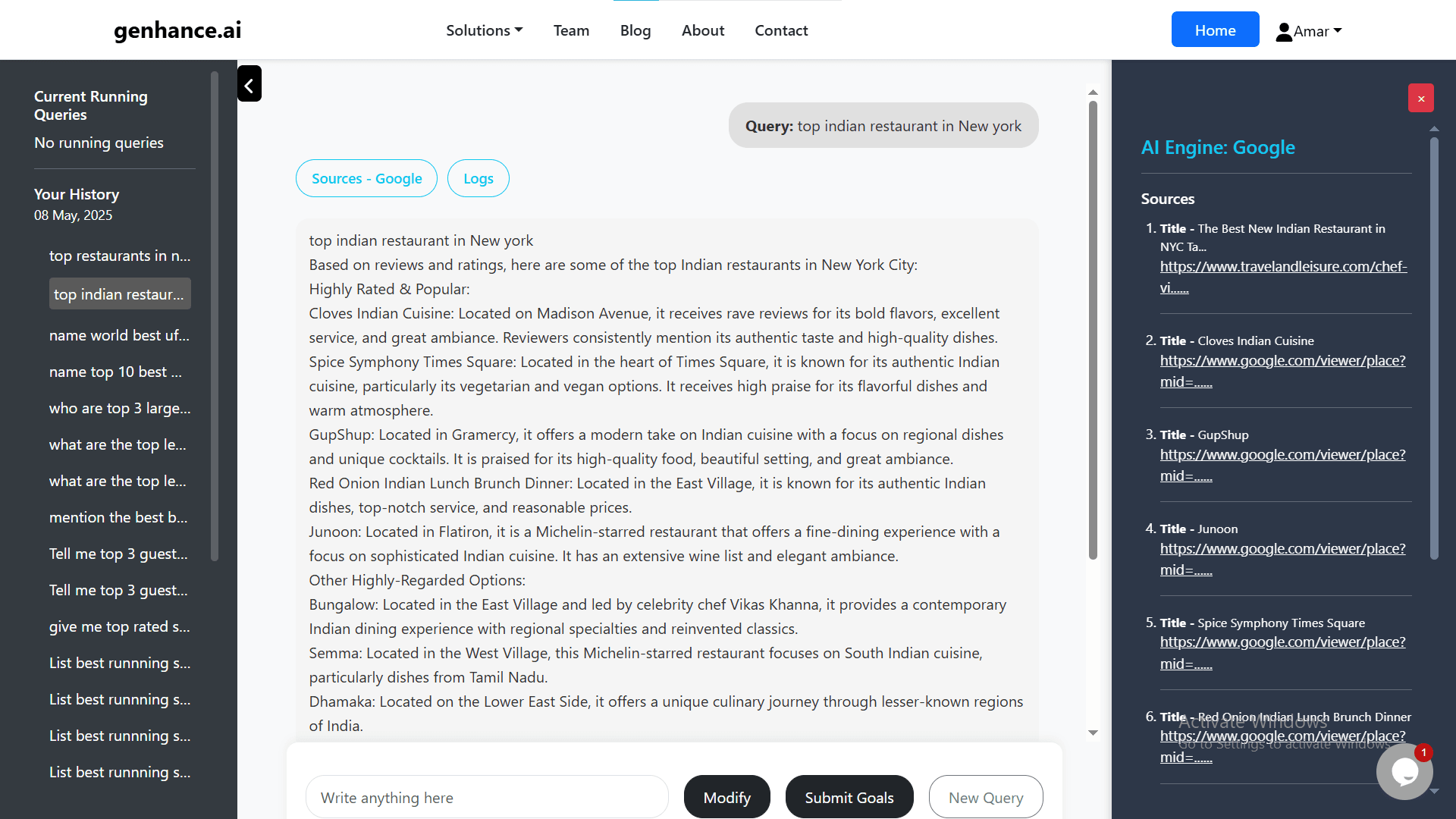 Genhance query form with AI tool selection for visibility review